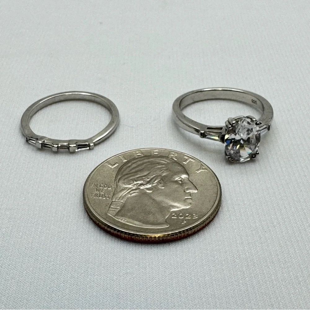 Sterling Silver CZ Double Band Engagement Style Ring Size 7 New
